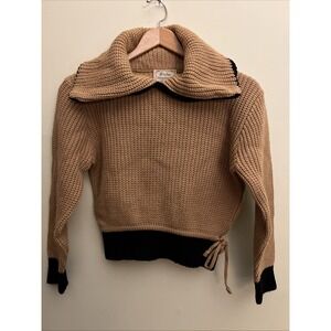 Wintro Olympic Original 100% Wool Open Cowl Neck Cropped Sweater XS Gold Black